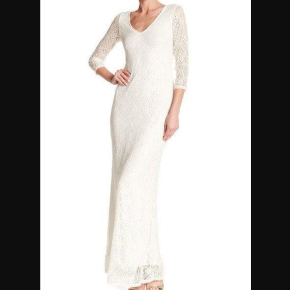 MARINA 12 Ivory Sequined Lace Floor Length Wedding Dress, Black Tie, Formal Gown